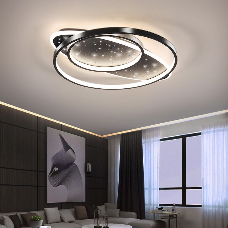 Modern Geometry Shape Ceiling Lamp Iron 2 Lights Flush Mount for Living Room Bedroom