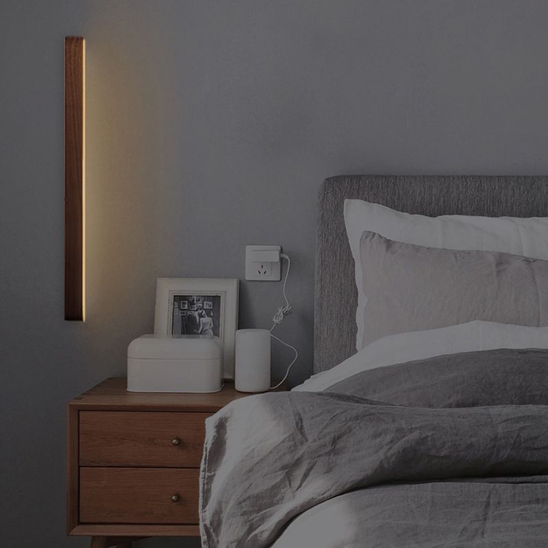 Linear Shade Wood Wall Sconce Modern Style Single Light Wall Mounted Light