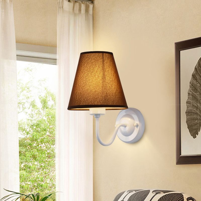 Modern Metal Wall Sconce Cone Shape Wall Light with Fabric Shade for Living Room