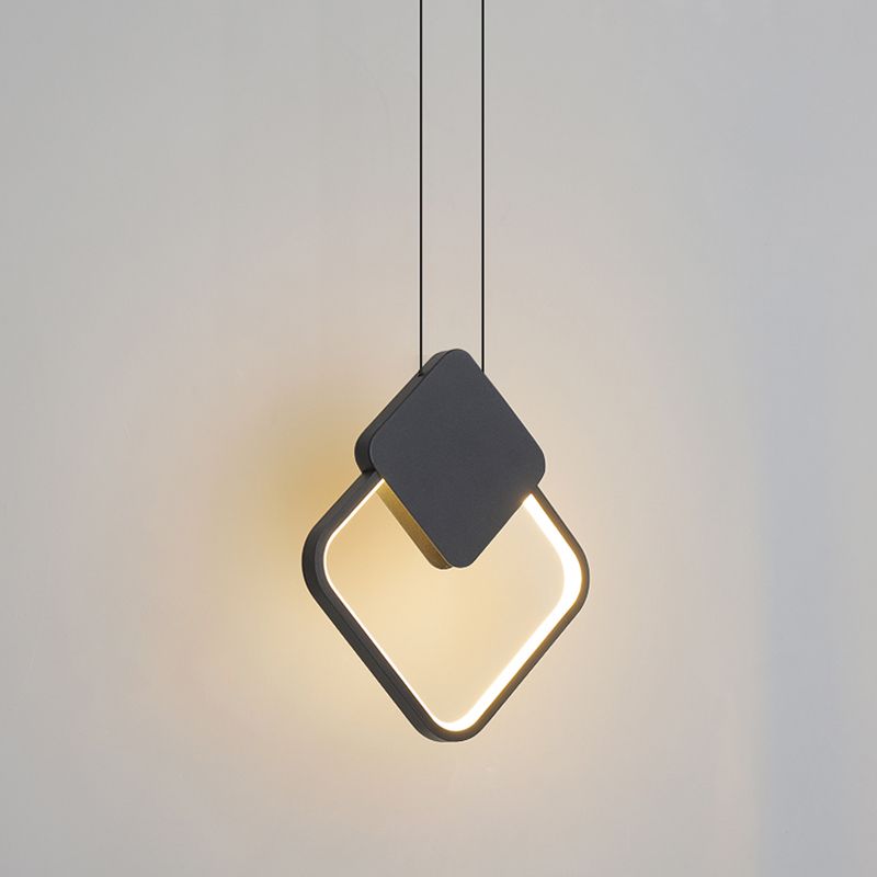 Black Geometric LED Pendant Light in Modern Minimalist Style Wrought Iron Hanging Light with Acrylic Shade