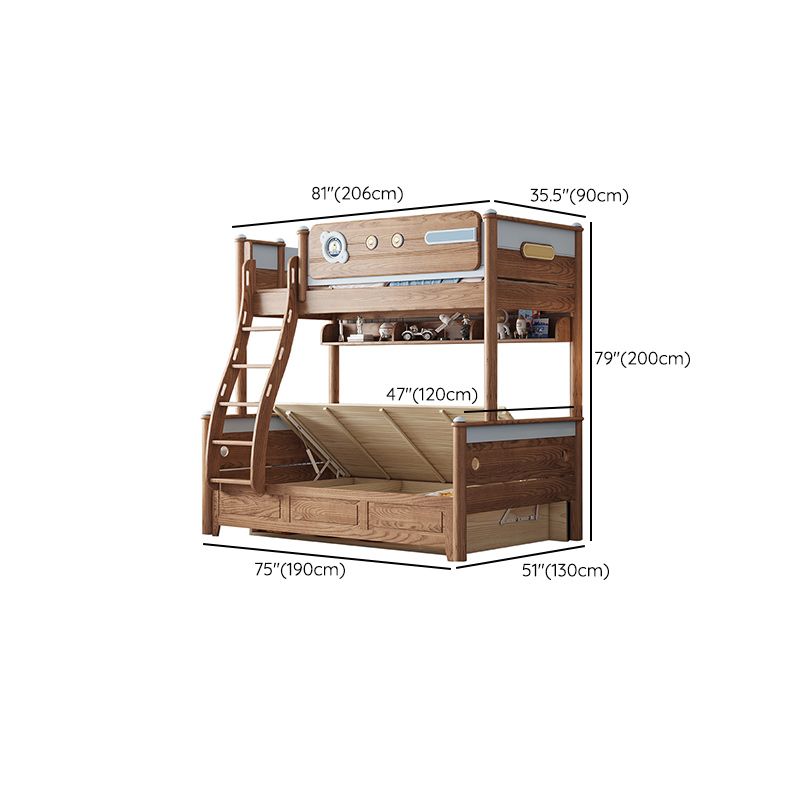 Brown Scandinavian Bunk Bed Solid Wood Standard Bunk Bed with Guardrail