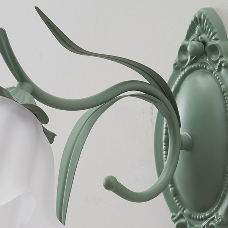 Iron and Glass Wall Light Fixture in Green & White 1 / 2 - Light Wall Sconce