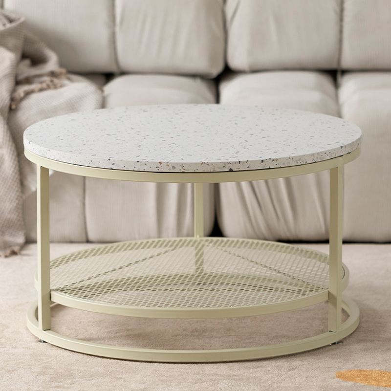 16"H Contemporary Coffee Table White Coffee Cocktail Table with Storage
