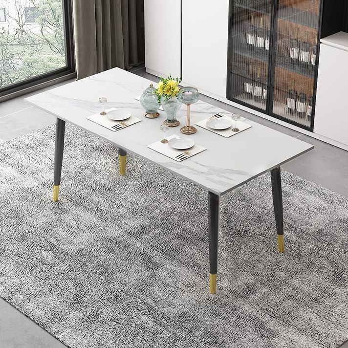 Traditional Sintered Stone Top Dining Set with 4 Black Metallic Legs for Dining Furniture