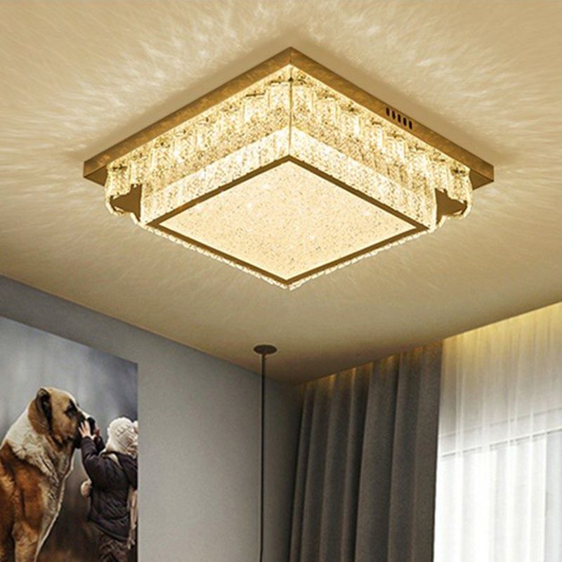 Clear Geometric Shaped Flush Light Simple Beveled Cut Crystal Led Surface Mount Ceiling Light