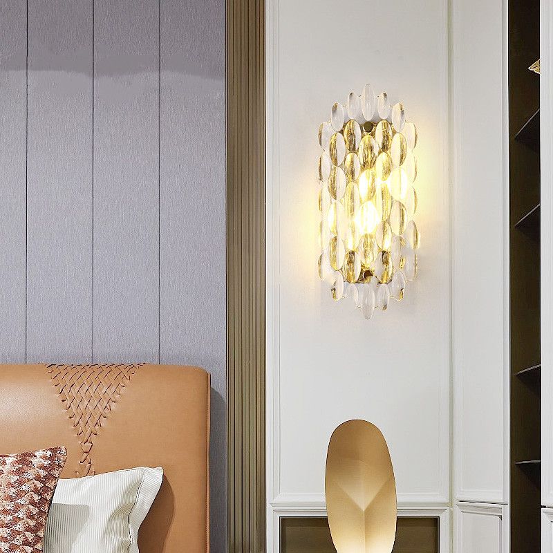Postmodern Style Crystal Wall Light Gold 12.5" High Wall Sconce for Living Room