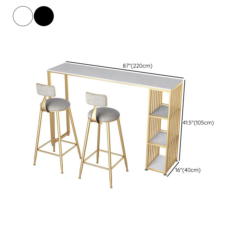 Glam Bar-height Table Faux Marble Top Bistro Pub Table with 3 Shelves