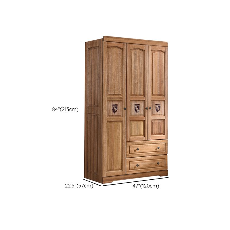 Brown Solid Wood Shelved with Garment Rod Door Wardrobe Armoire