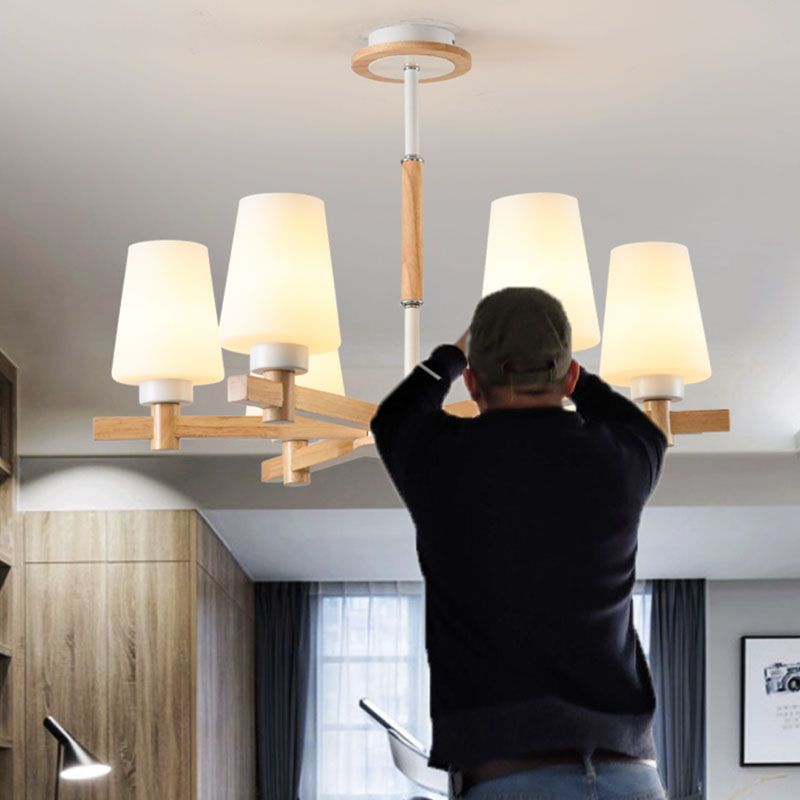 Hölzerne Anhänger Kronleuchter Decke hängende Licht mit Glasform Licht für den Salon