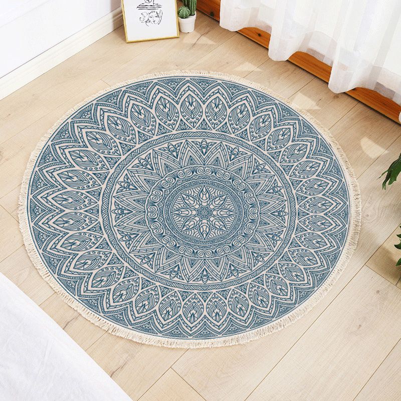 Multi Color Parlour Rug Moroccan Tribal Flower Pattern Rug Flax Washable Anti-Slip Backing Pet Friendly Area Carpet