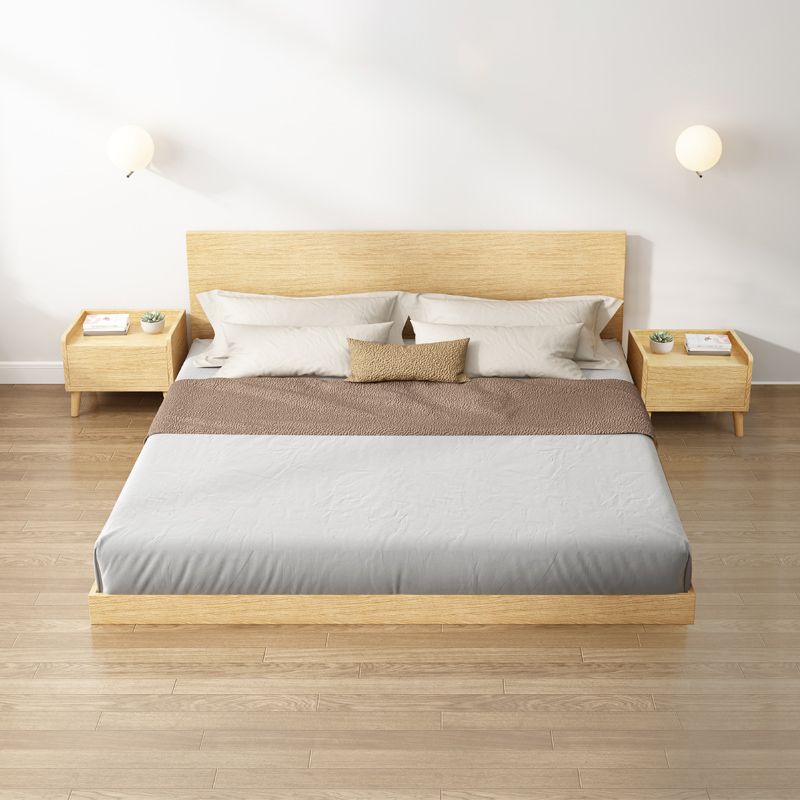 Wood Platform Bed Frame Natural Platform Bed with Rectangular Headboard