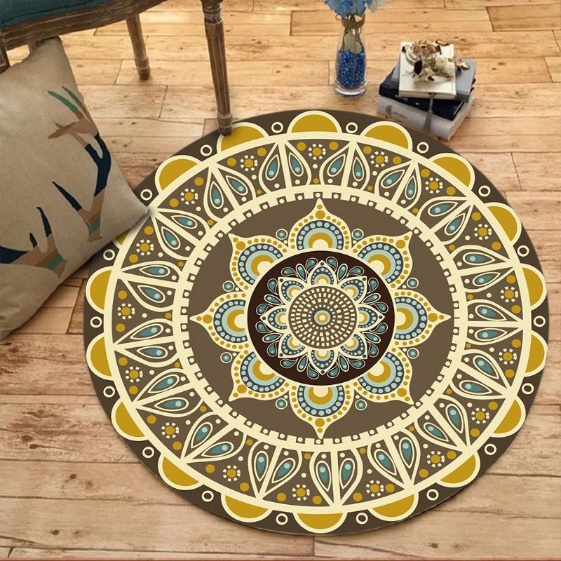 Unique Floral Pattern Rug Green and Red Mediterranean Rug Flannel Non-Slip Backing Washable Carpet for Living Room