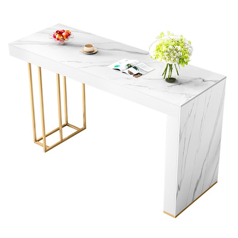 Glam Rectangle Bar Dining Table Wood and Stone Bar Table in White