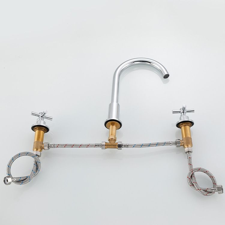 Goose Neck Bathroom Basin Faucet 2 Handle Hot and Cold Water Sink Faucet with Drain