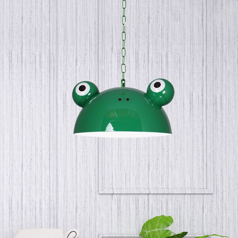 Frog Kindergarten Ceiling Pendant Iron 1 Bulb Kids Style Hanging Lamp Kit in Red/Blue/Green