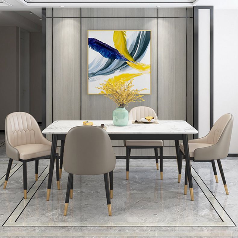 Modern Style Sintered Stone Dining Table with White Table and 4 Legs Base for Home Use