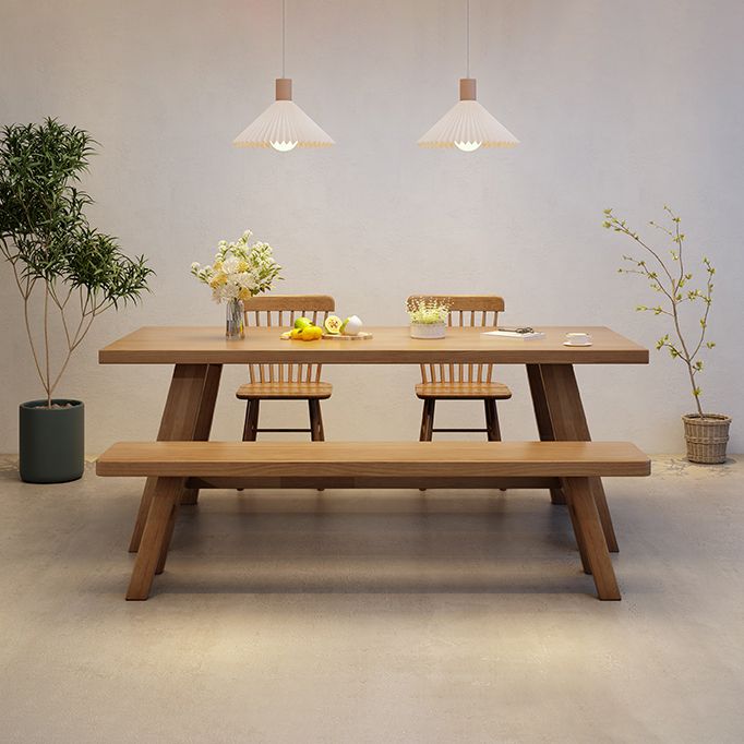 Industrial Style Dinette Table Rectangle Solid Wood Dinner Table in Brown