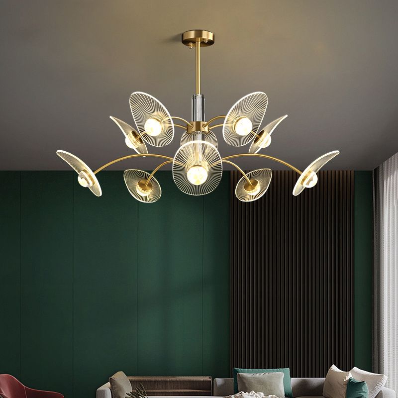 Minimalist Shaded Pendant Chandelier Metal Dinning Room LED Suspension Light in Gold