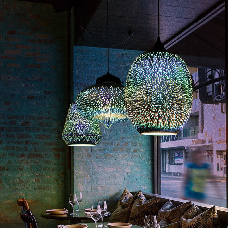 Ristorante geometrico Multi Light Cioncant 3D Glass Modern Style Impiccagione in nero in nero