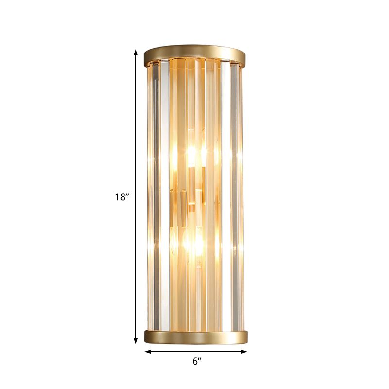 Modernist Stylish Metal Sconce Lighting 2 Lights Cylinder Wall Light Fixture with Crystal Pipe in Gold Finish