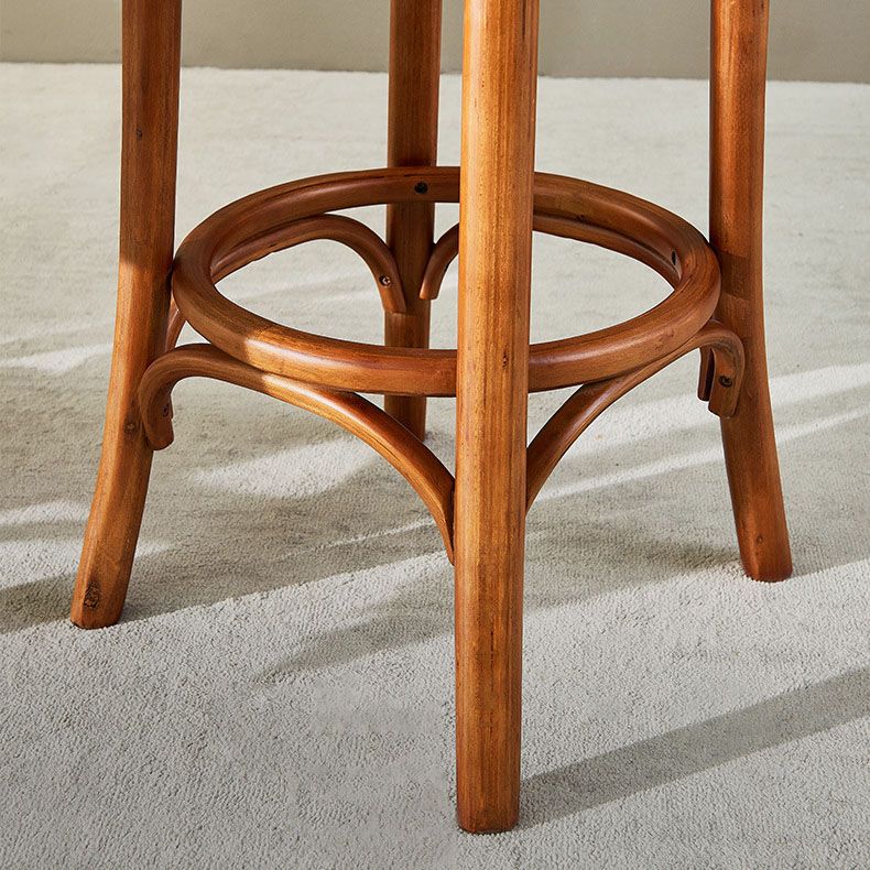 Contemporary Round Footrest Bar Stool Solid Wood Rattan Bar Stool