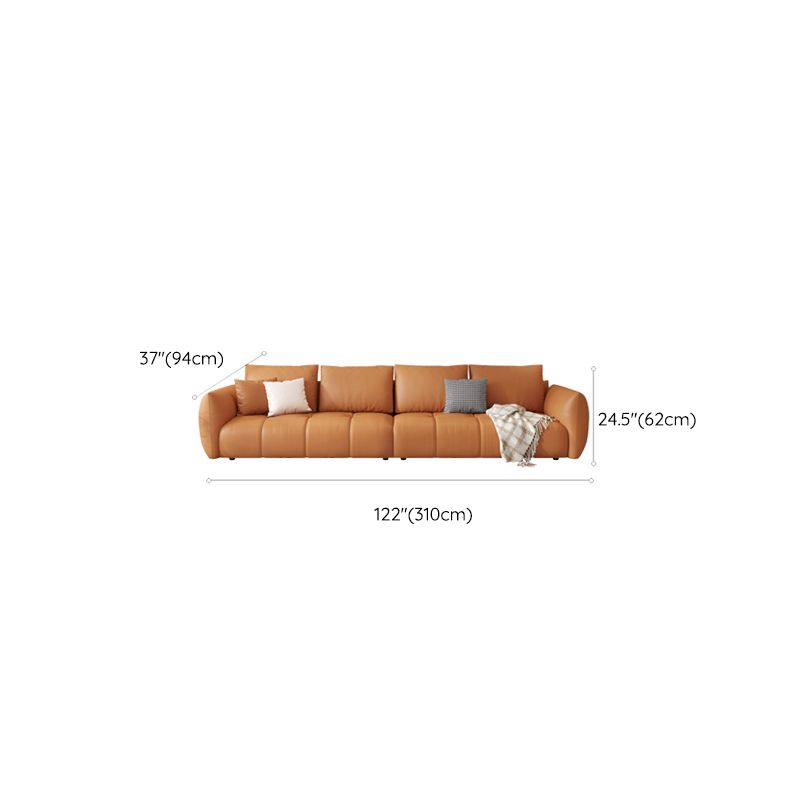 Scandinavian Genuine Leather Orange Pillows Square Arm Living Room Seating