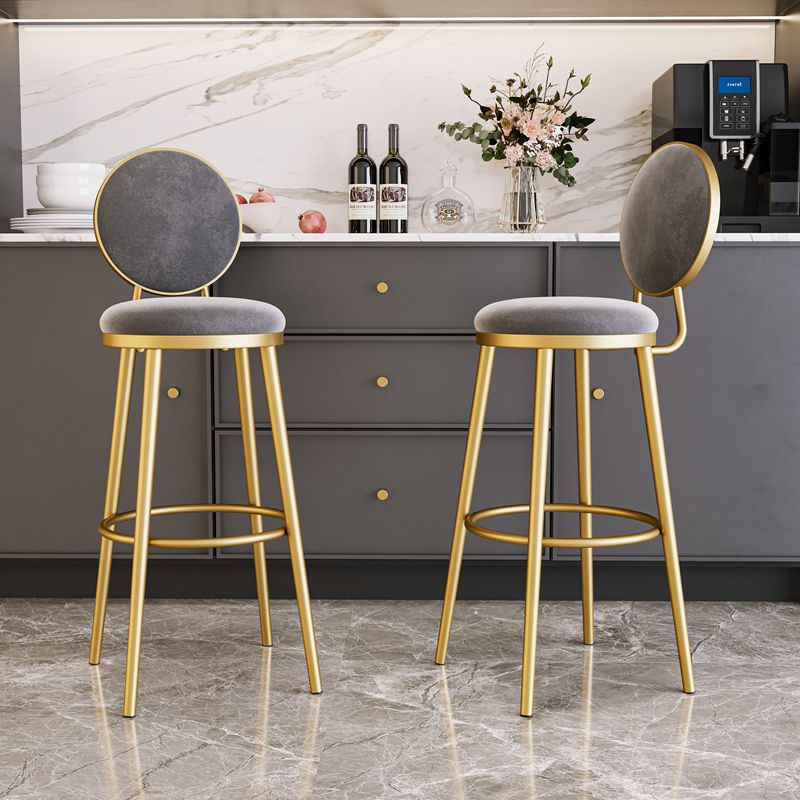 Nordic Armless Backrest Counter Stool Iron Kitchen Bar Stool with Velvet Cushion and Pedal