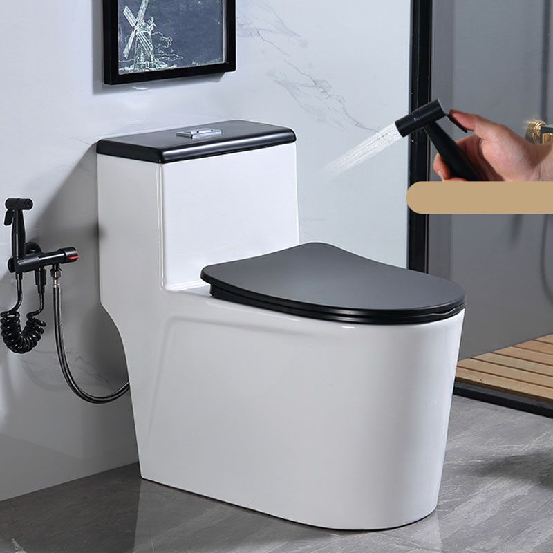 Floor Mount Toilet Black and White Toilet with Siphon Jet Water-saving Function