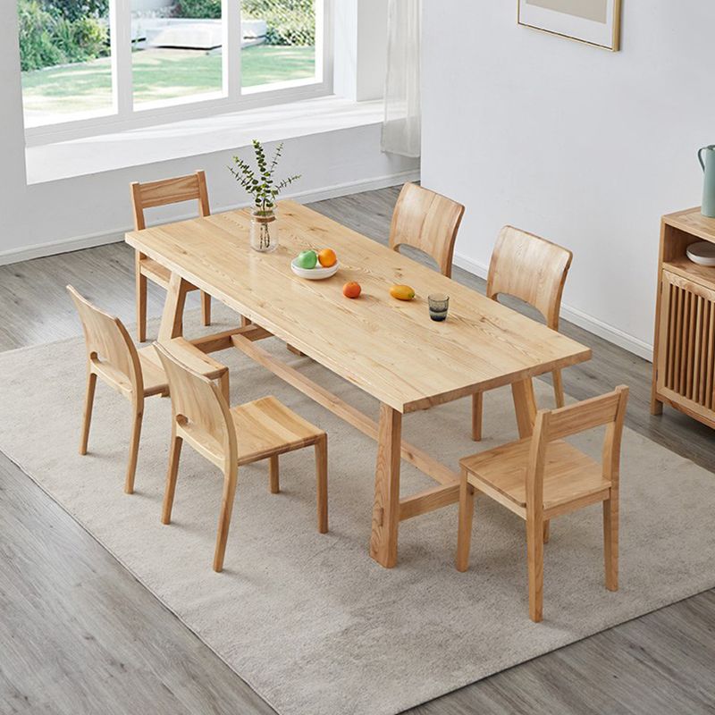 Industrial Khaki Rectangle Dining Table Standard Solid Wood Dining Table with Trestle Base