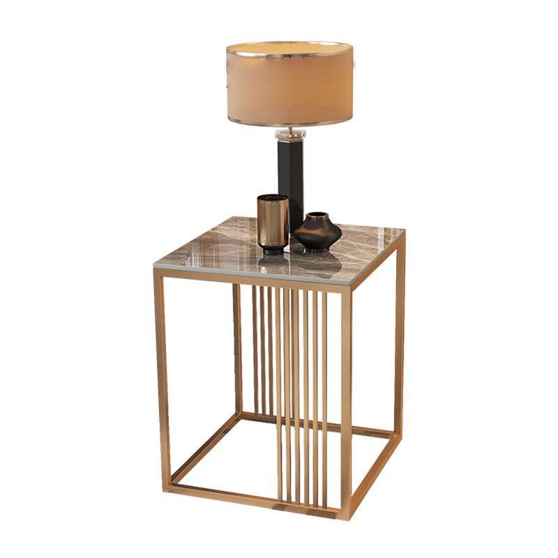 Golden Frame End Table 19.69" Tall Square Stone Sofa Side Accent Table