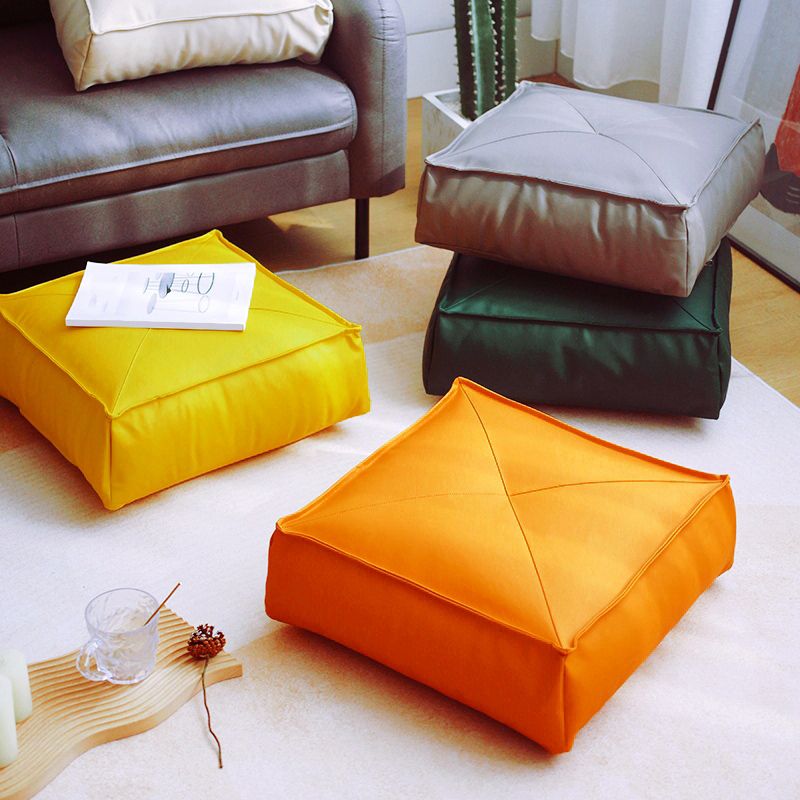 Modern Pouf Ottoman Leather Upholstered Solid Color Tear Resistant Square Ottoman