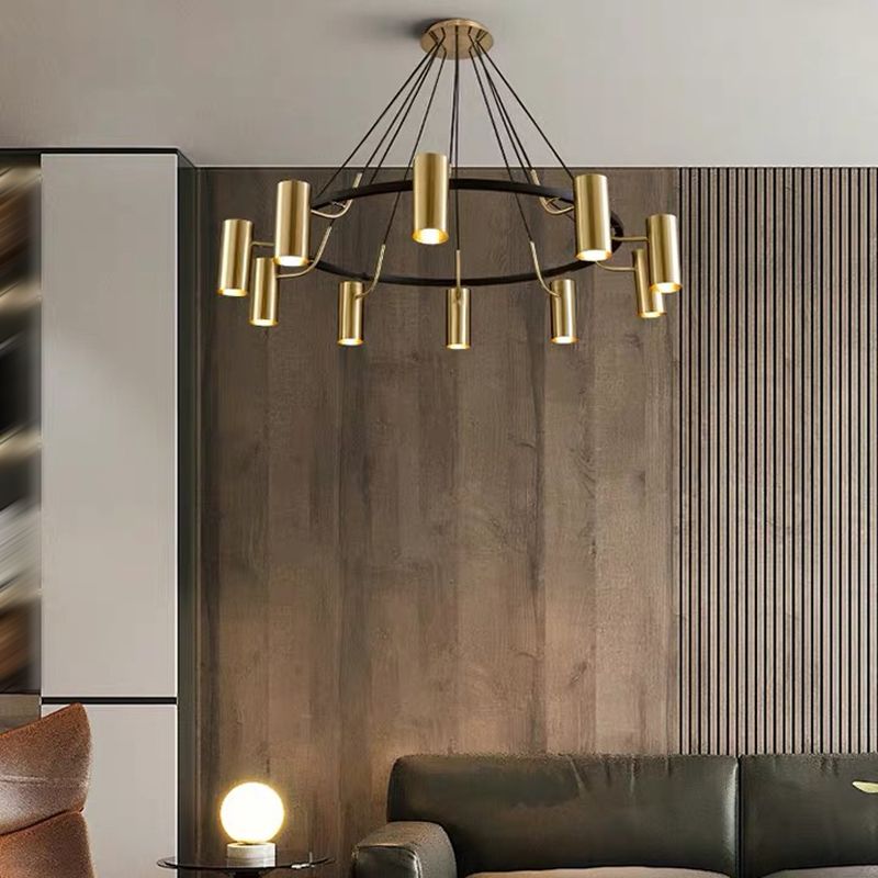 Goldhanglampe Postmoderne Zylinderform Metall Kronleuchter Anhänger Licht