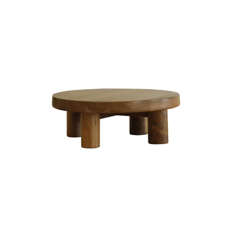 Contemporary 4 Legs Brown Solid Wood Round Coffee Cocktail Table