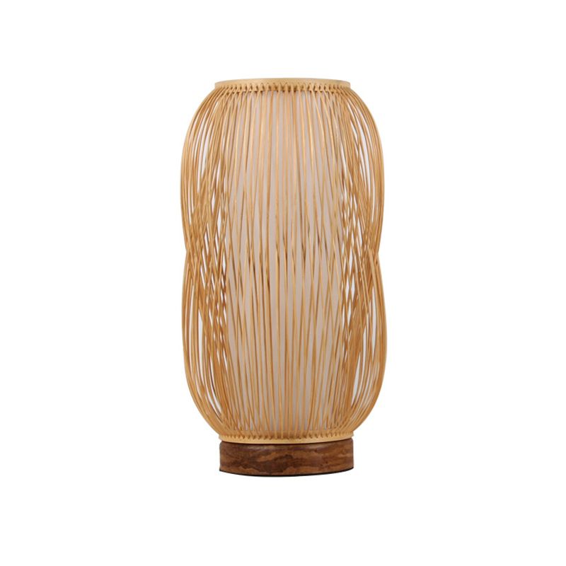 Cylinder Desk Light Chinese Bamboo 1 Bulb Task Lighting in Wood with Circular Wood Base