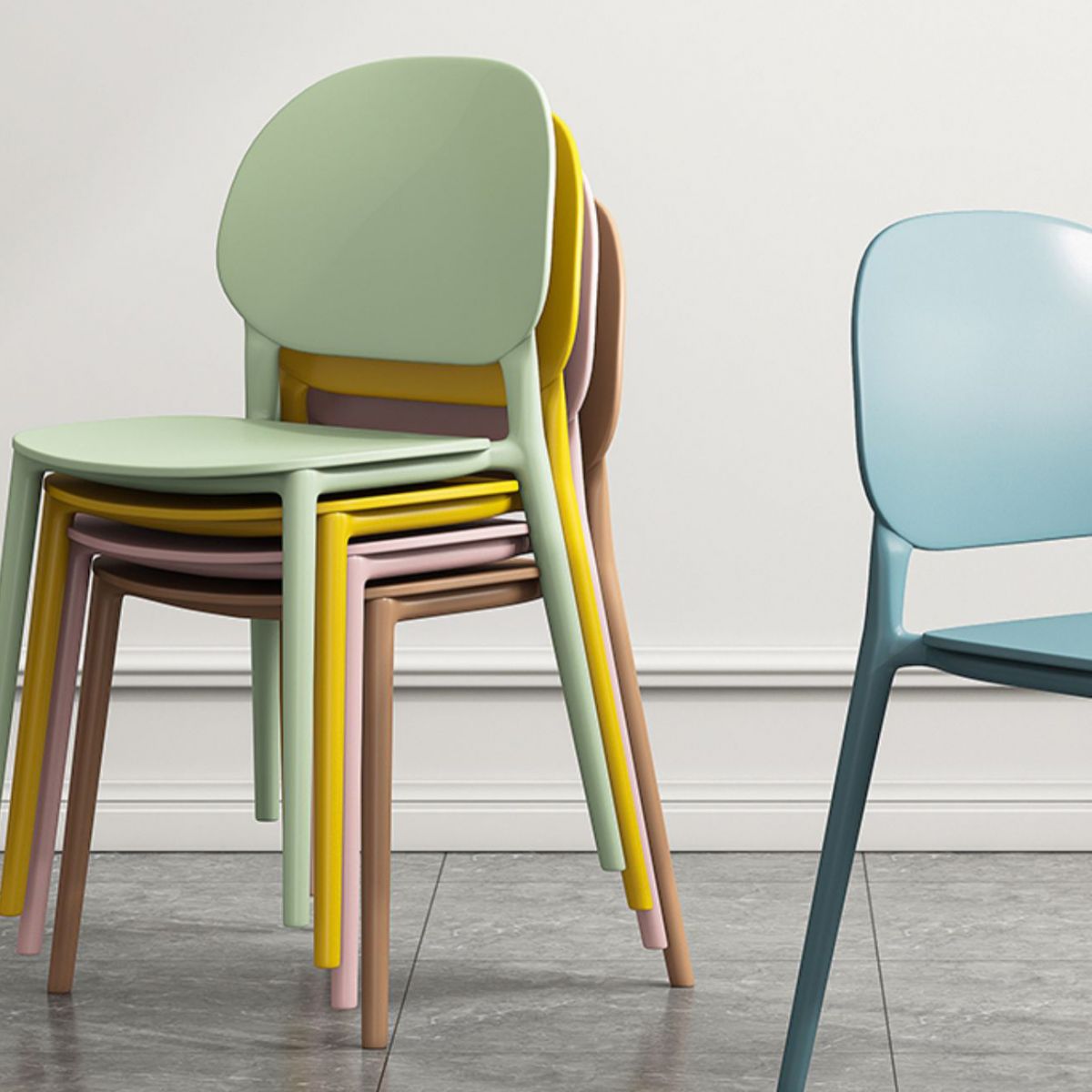 Plastic Scandinavian Armless Chair Kitchen Dining Room Open Back Chair