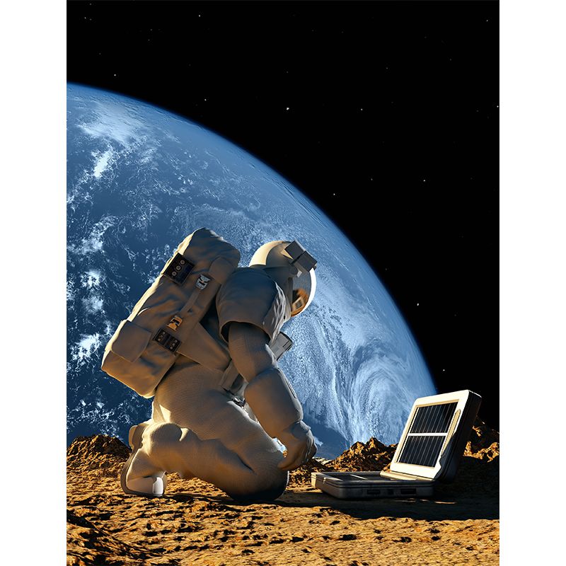 Astronaut and Earth View Mural Wallpaper Fictional Non-Woven Cloth Wall Covering