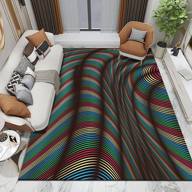 Brown Modern Rug Polyester Abstract Striped Rug Washable Rug for Home Decor