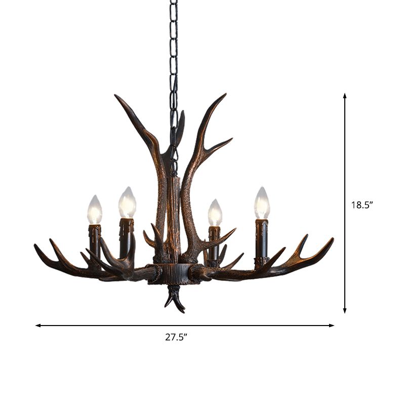 Candelabra Esszimmer Hängende Lampe Traditionelles Harz 4/6/8 Glühbirnen Schwarzer Kronleuchter Anhänger Licht mit Hirschgeweihen