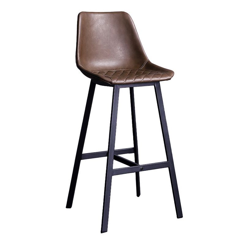 Taburete de bar con respaldo bajo de cuero envejecido, taburete alto industrial para interiores con asiento tipo cubo