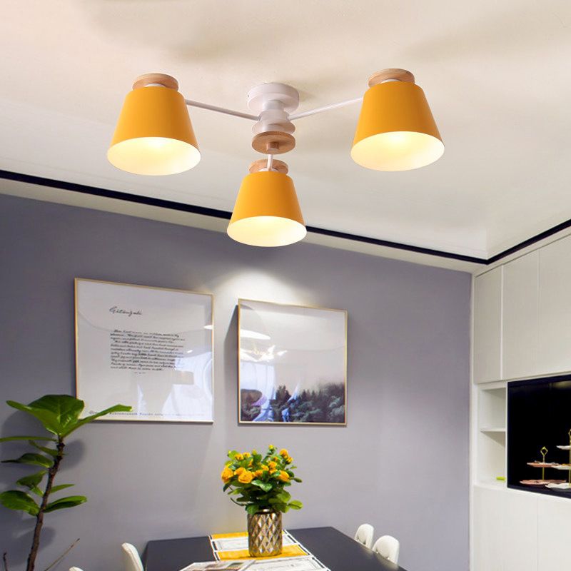 Tapered Flush Chandelier Lighting Macaron Metal Bedroom Semi Flush Light Fixture