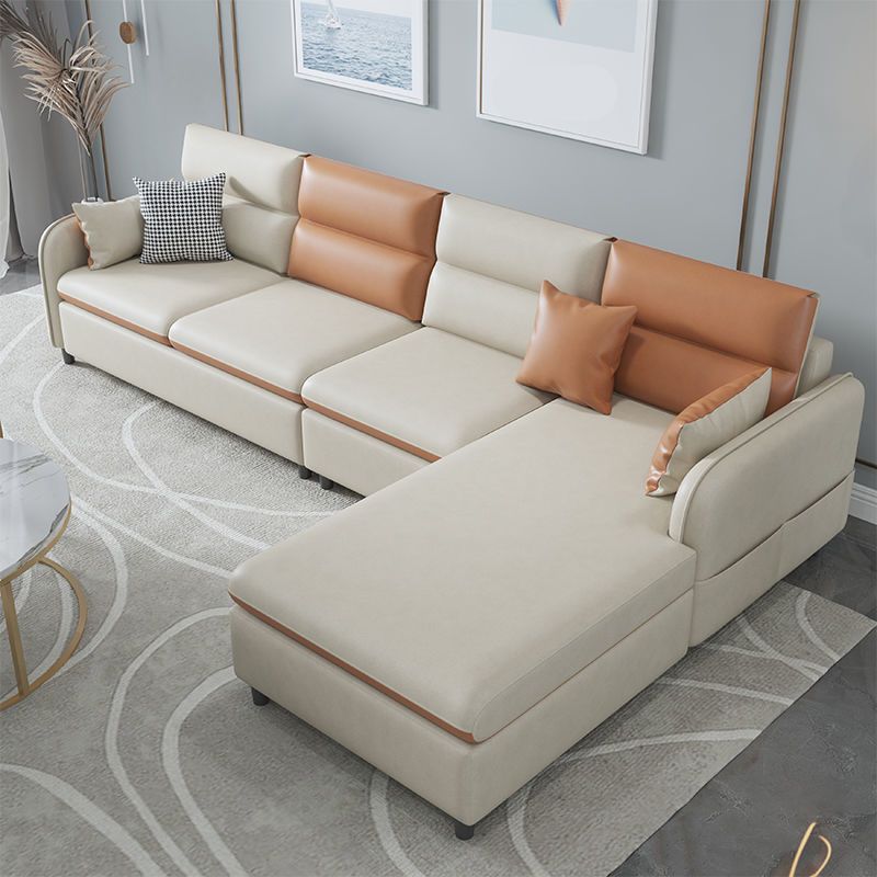 102.36" W 4-Seater Square Arm Sofa & Chaise Faux Leather Sofa with Storage