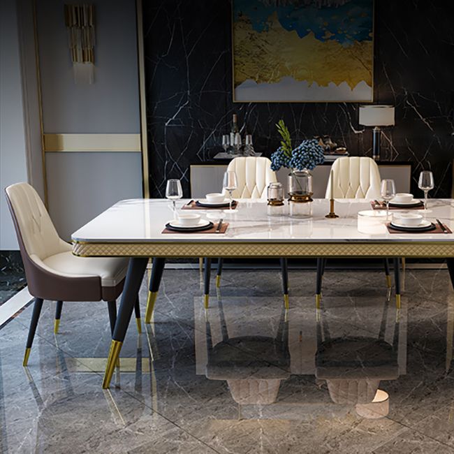 Glam 1/4/5/6/7 Pieces Rectangle Dining Table Set with Sintered Stone Top White Dinette Set