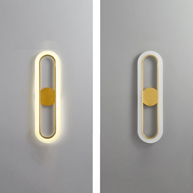 Oval Shade Metal Wall Sconce Modern Style Single Light Wall Mount Lighting in Gold