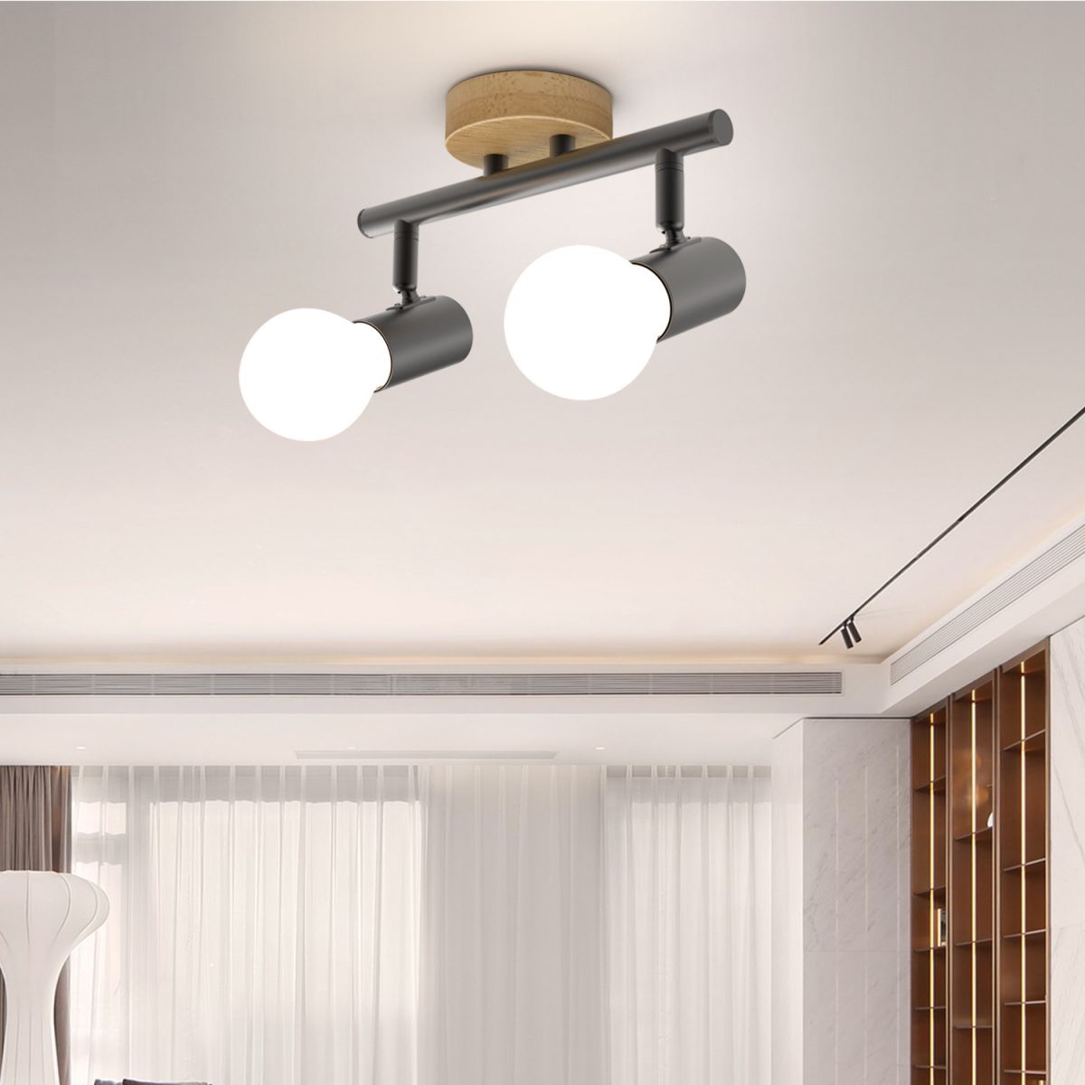 Surface Mounted Track Lights Retro Style Wood Adjustable Angle Home Bedroom Living Room Multi-lamp Ceiling Light