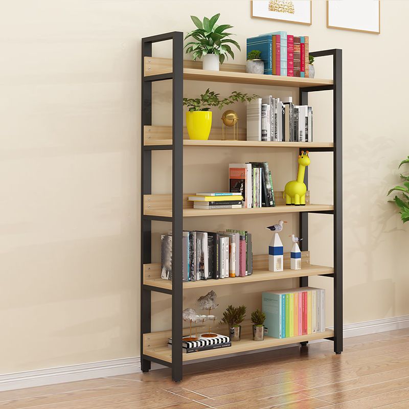 Metal and Wooden Shelf Bookcase Open Modern Brown Book Shelf for Office