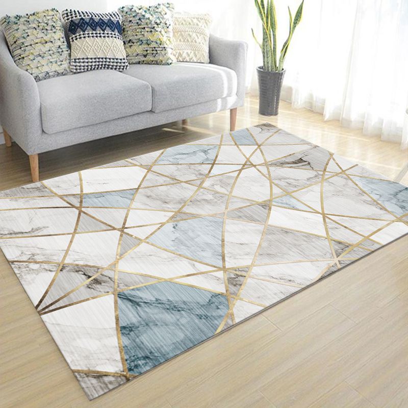 Simple Light Color Tropical Rug Polyester Lines Splicing Pattern Area Rug Non-Slip Backing Carpet for Living Room