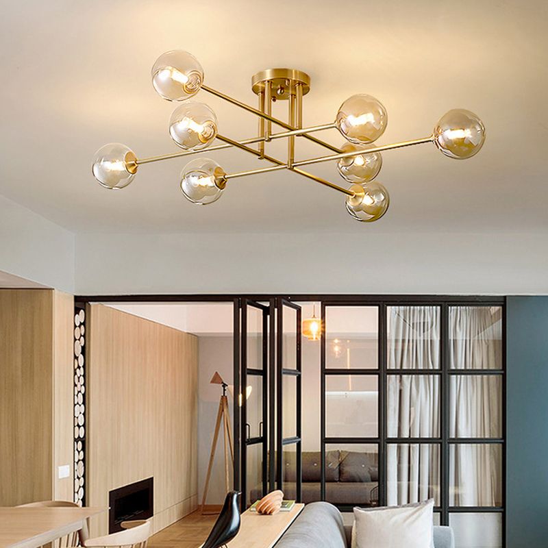 Modern Style Sputnik Shape Flush Mount Metal Ceiling Light in Gold for Living Room