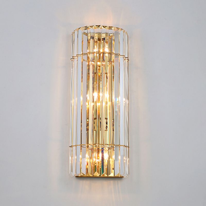 Diconce de pared de oro de acero inoxidable en una lámpara de pared cilíndrica de cristal de estilo romántico moderno para dormitorio