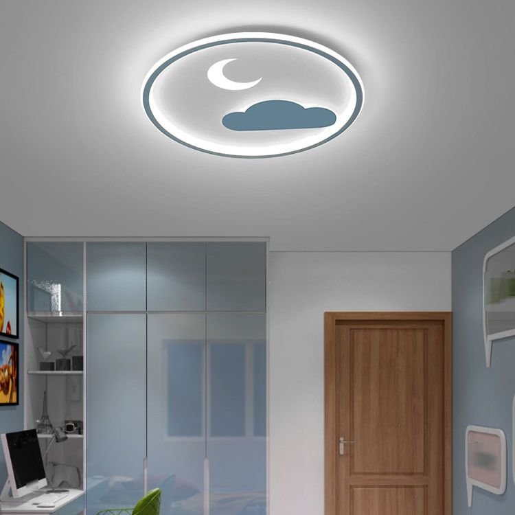 1 - Light Contemporary LED Flush Mount in Blue Iron Round Ceiling Mount