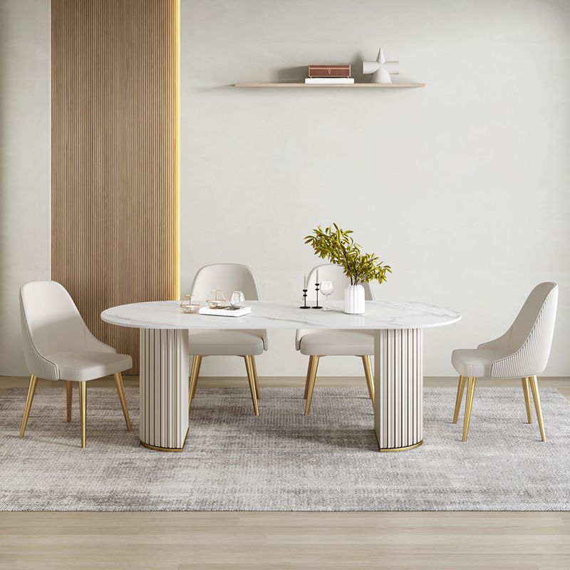 Luxury Sintered Stone Dining Desk Oval Shape Double Base Kitchen Table